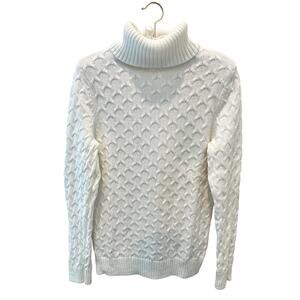 CROFT & BARROW | White Cable Knit Turtleneck Sweater Cotton Classic | Small